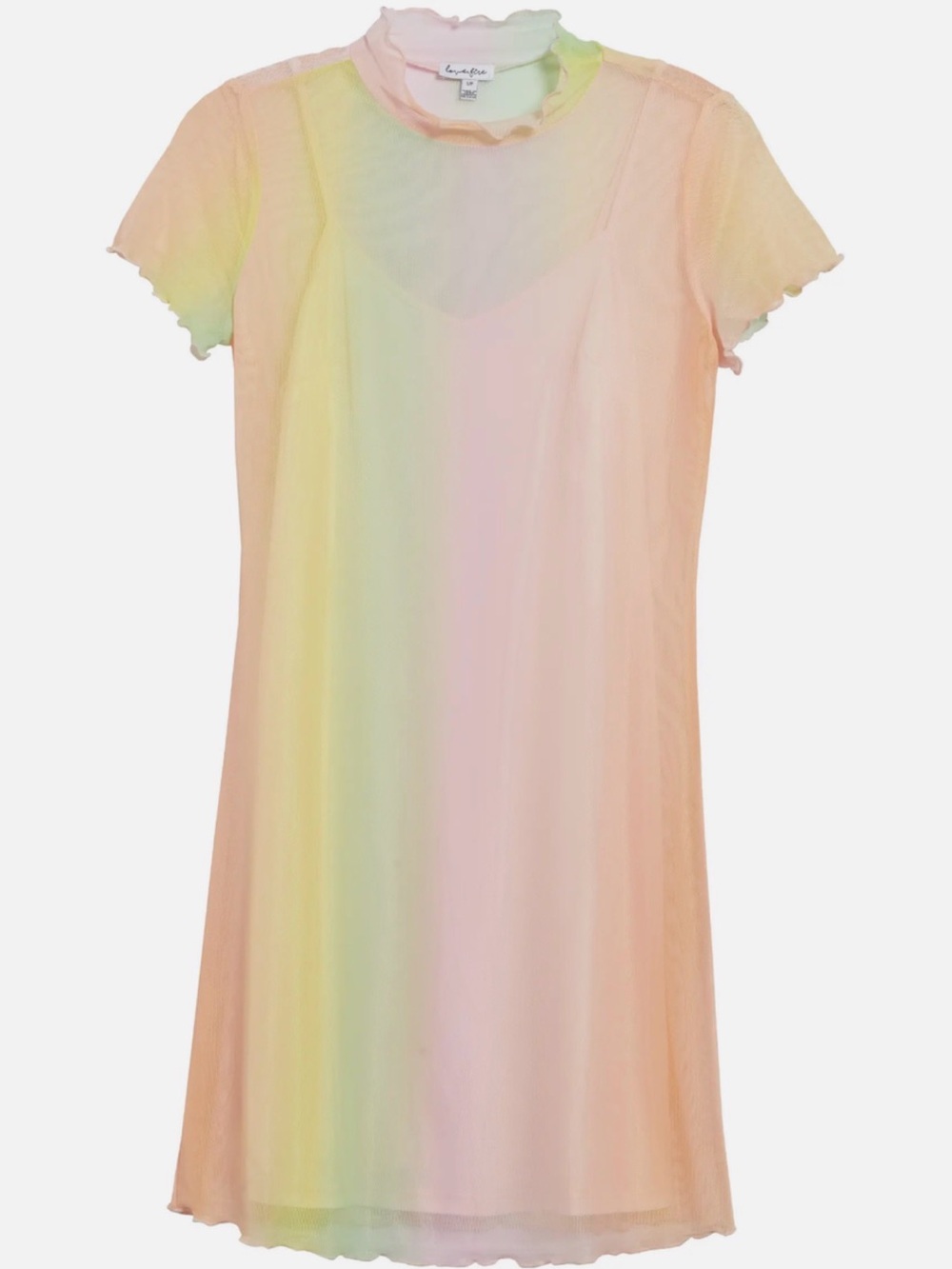 love, Fire Pastel Mesh Slip Dress - Pink, Yellow, Green